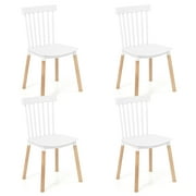 Gymax Set of 4 Windsor Dining Chairs Dining Chairs w/ Spindle Backs & Curved Seats White