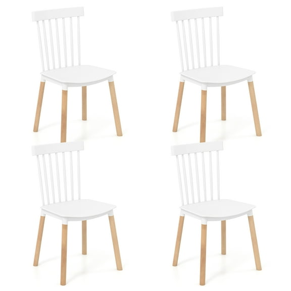 Gymax Set of 4 Windsor Dining Chairs Dining Chairs w/ Spindle Backs & Curved Seats White