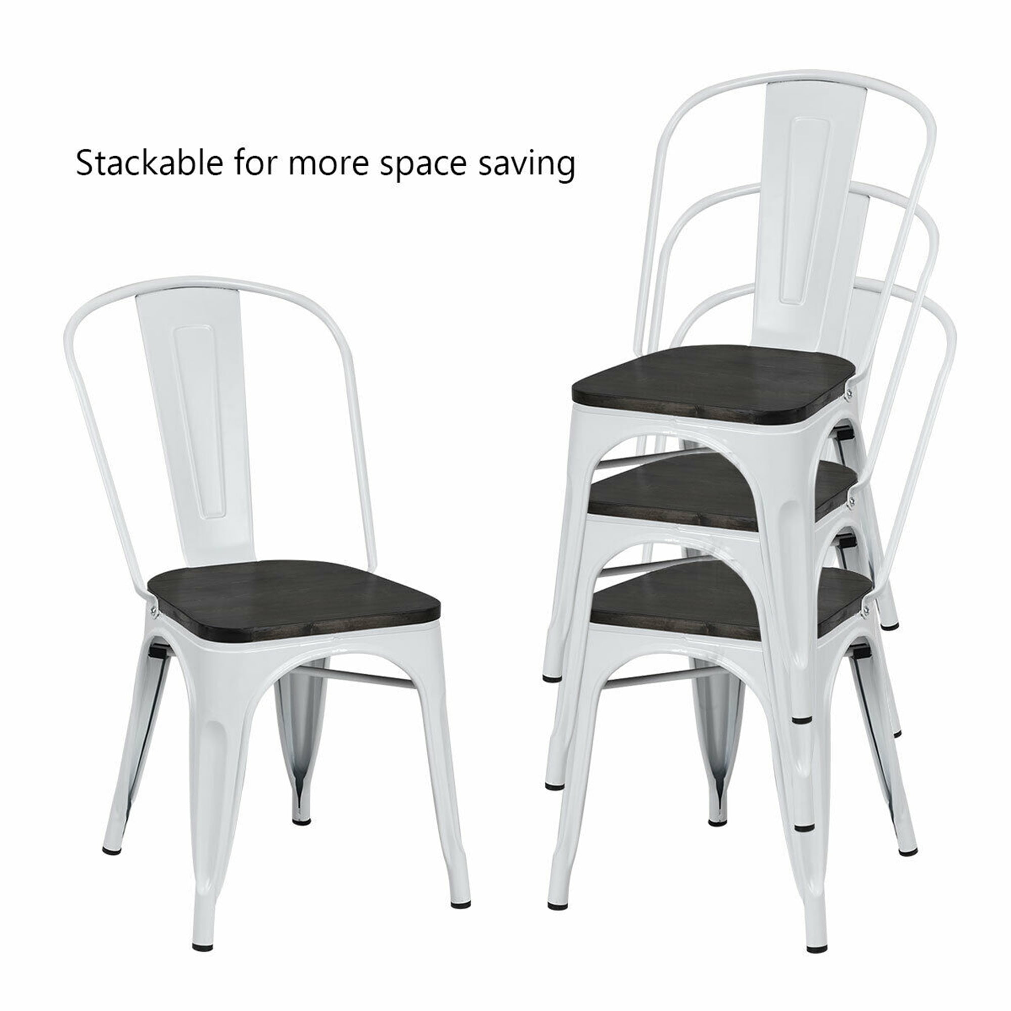 Gymax Set of 4 Wood Seat Stackable Cafe Bistro Metal Dining Side Chair