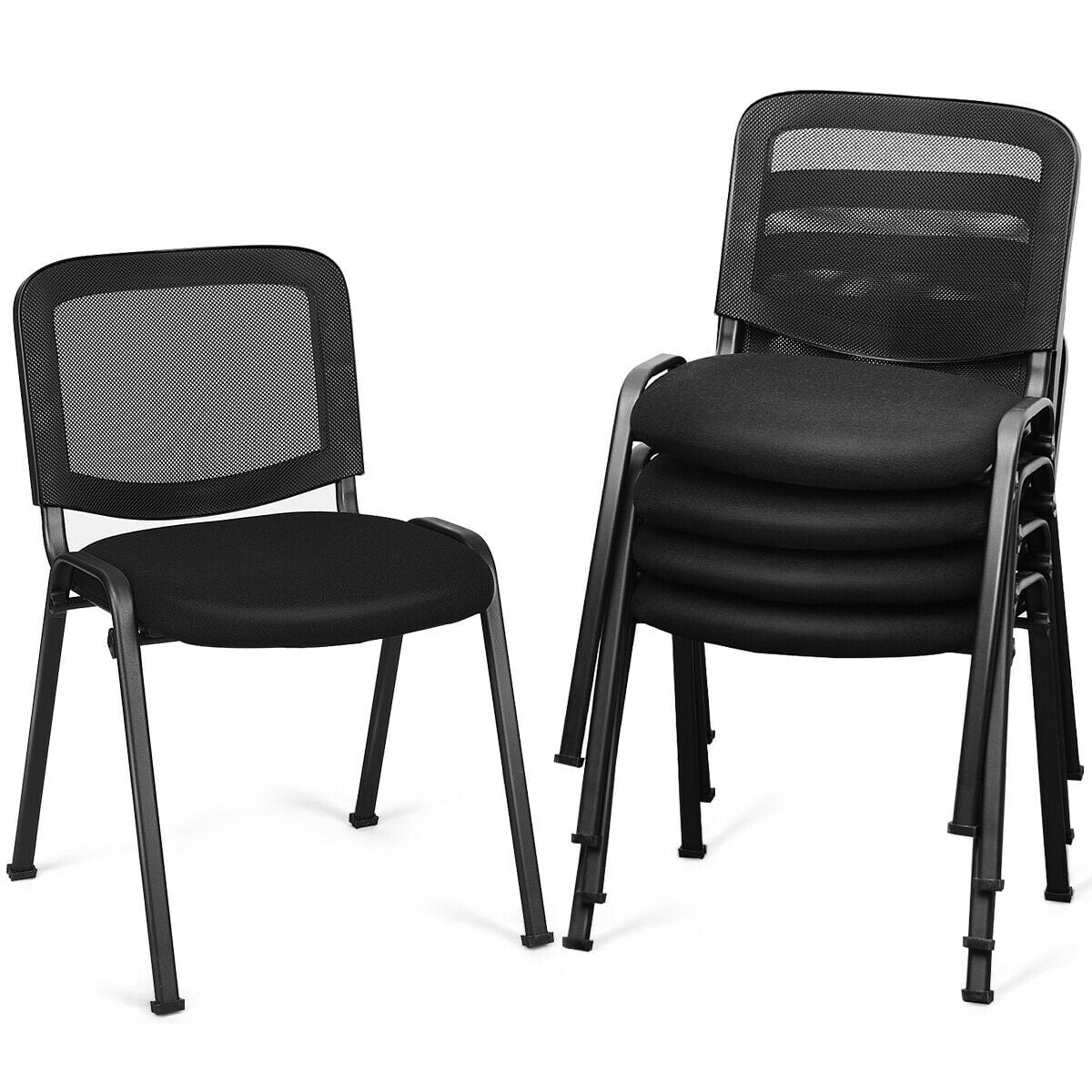 Gymax Set of 5 Conference Chair Mesh Back Office Room Guest Reception Black