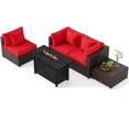 thumbnail image 1 of Gymax Set of 5 Patio Furniture Set Heavy-duty Frame Sofa Set w/ 60000 BTU Firepit Table Red, 1 of 7