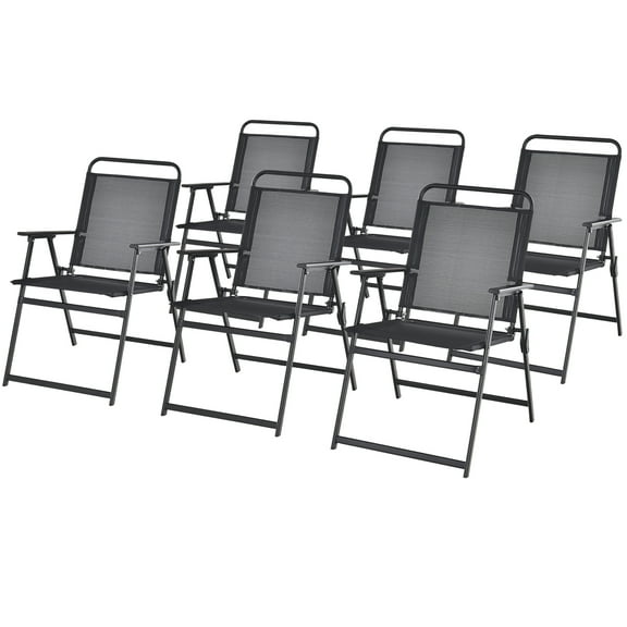 Gymax Patio Metal Indoor/Outdoor Portable and Heavy-Duty Folding Chairs, Black (Set of 6)