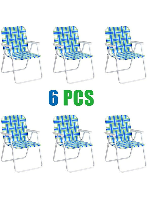 Gymax Set of 6 Patio Folding Web Chair Set Portable Beach Camping Chair Blue