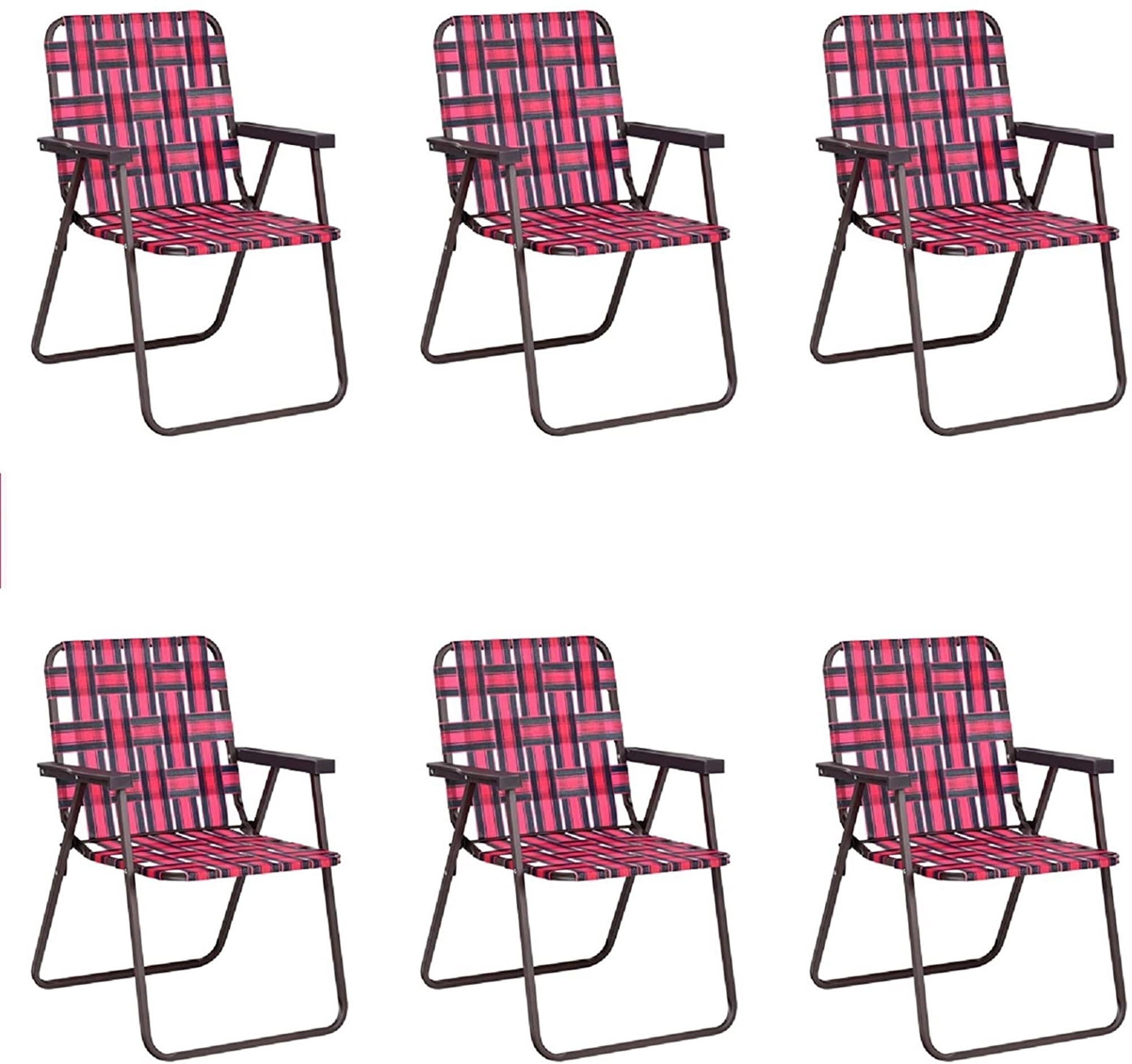 Red Folding Steel Frame Camping Chairs with PE Webbing, Set of 6