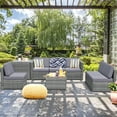 thumbnail image 1 of Gymax Set of 8 Gray Rattan Wicker Sofa & Table Outdoor Cushioned Sectional Patio Furniture, 1 of 10