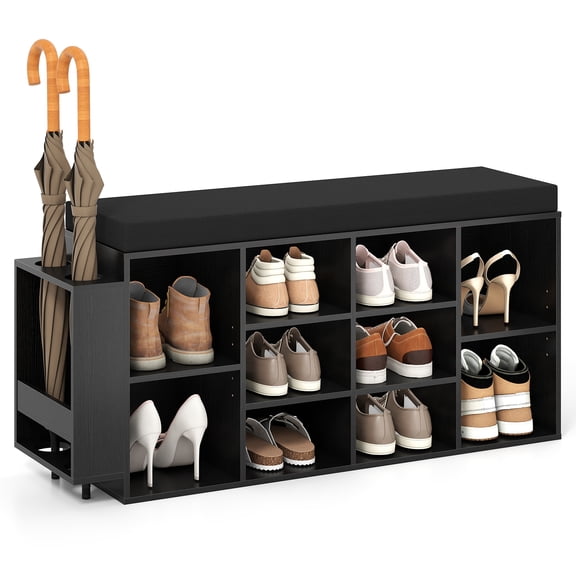 Gymax Shoe Storage Bench w/Umbrella StandPadded Seat Adjustable & Removable Shelves