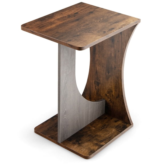 Gymax Side Table 2 Tier Sofa Couch Table Compact C-shape End Table Snack Coffee Table