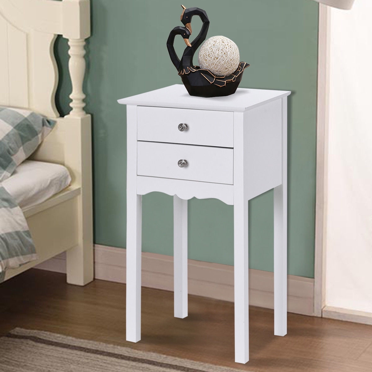 White MDF 2-Drawer Nightstand Side Table