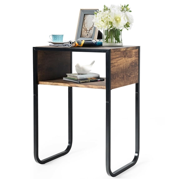 Image result for Gymax Side Table Industrial Coffee Table w/Metal Frame Rustic End Table ...