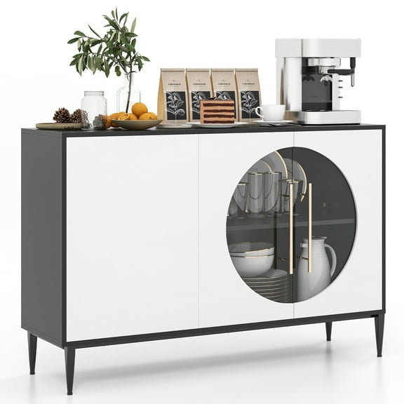 Gymax Sideboard Cabinet w/ Tempered Glass Door Elevated Metal Legs Free-standing