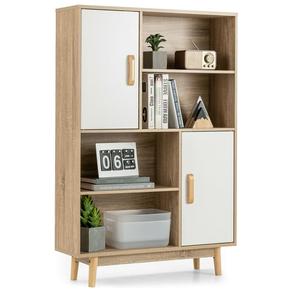 Gymax Sideboard Storage Cabinet Bookshelf Cupboard w/Door Shelf White