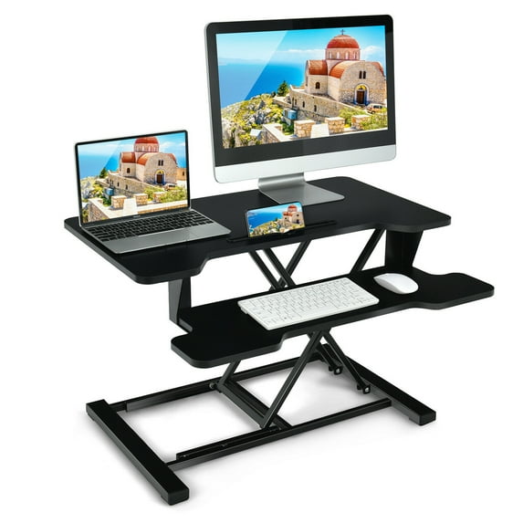 Gymax Sit to Stand Desk 32'' Standing Desk Converter Height Adjustable Black