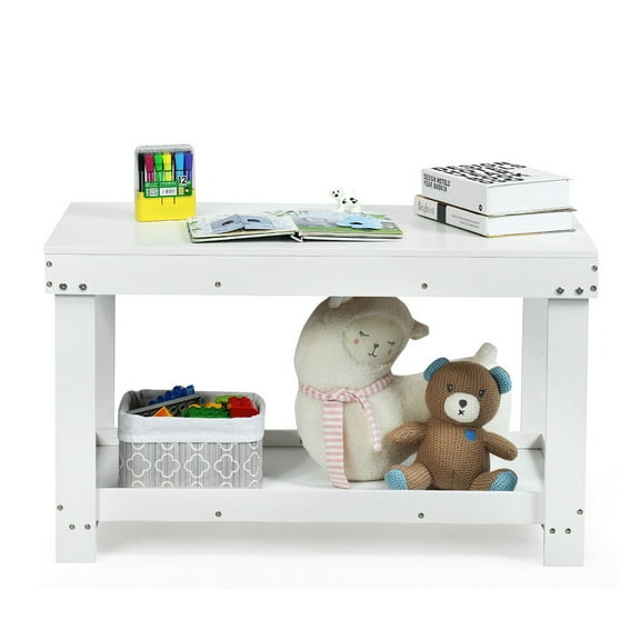 Gymax Solid Wood Block Table Kids Activity Play Table Multifunction W/Storage White