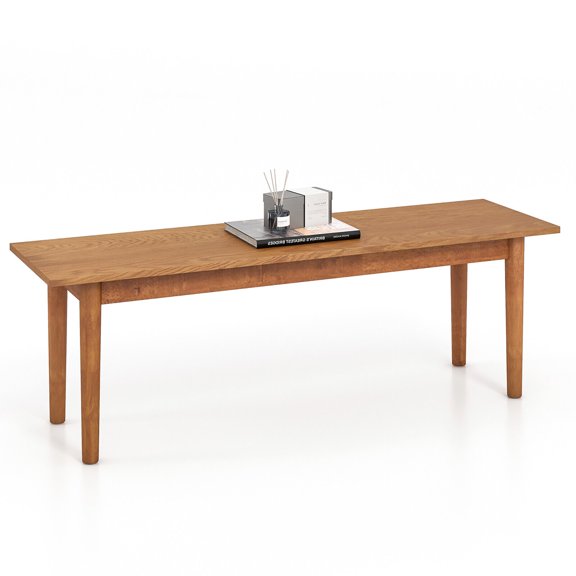 Gymax Solid Wood Dining Bench Entryway Bench w/ Rubber Wood Legs for Bedroom Oak