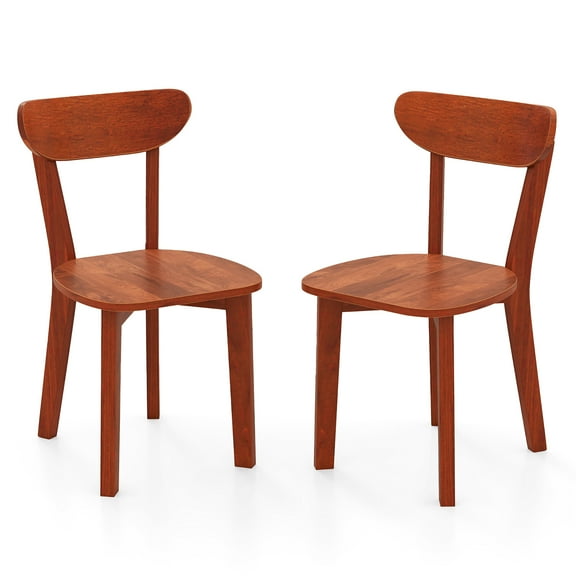 Gymax Solid Wood Dining Chair Set of 2 w/ Curved Backrest & Rubber Wood Frame