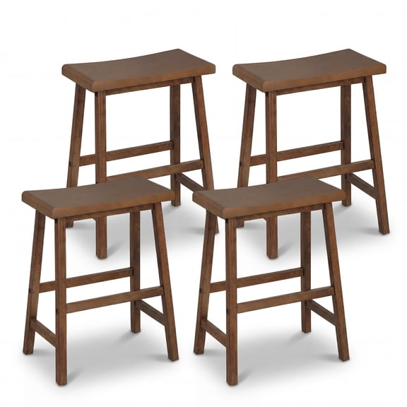 Gymax Solid Wood Saddle Bar Stools Set of 4 Backless Wooden Barstools w/Footrests Brown
