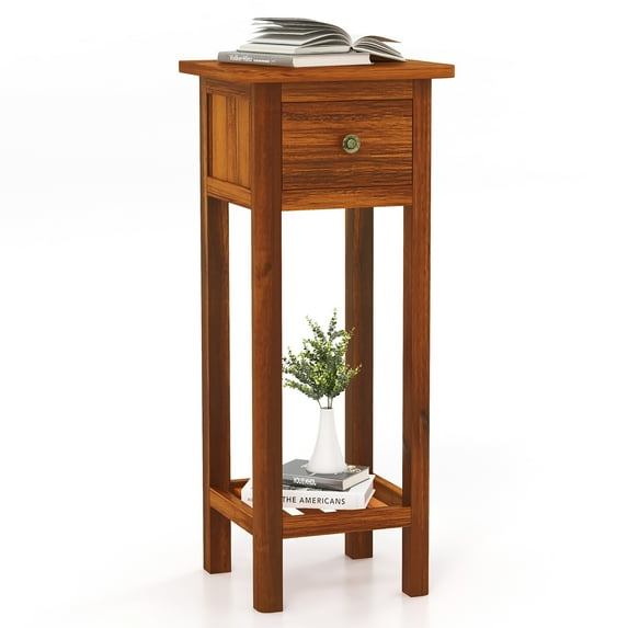Gymax Solid Wood Side Table Home Rectangular Sofa Side Table w/ Acacia Wood Top Telephone Table