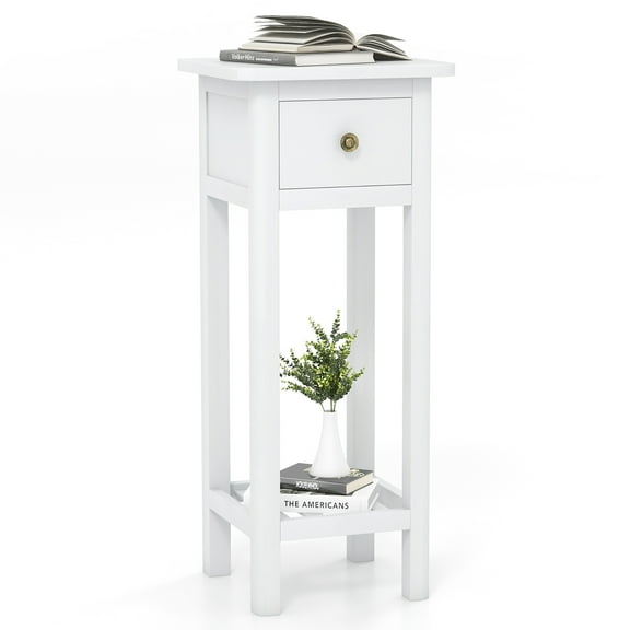 Gymax Solid Wood Side Table Rectangular Sofa Side Table w/ Acacia Wood Top Telephone Table White