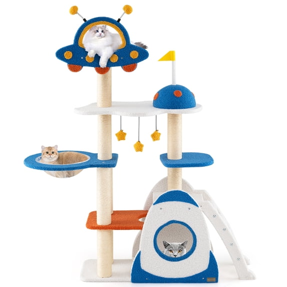Gymax Space Theme Cat Tree w/ Sisal Covered Scratching Posts UFO-shaped Top Perch