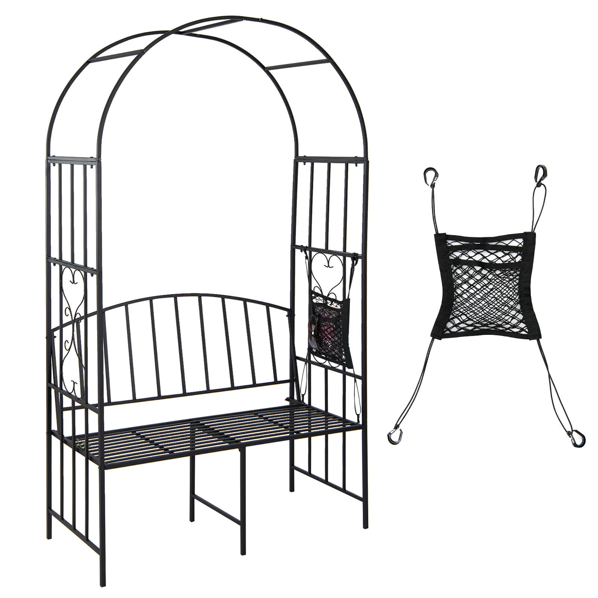 Gymax Steel Garden Arch w/ 2-Seat Bench 6'7''H x 3'8''W Outdoor Arbor for Climbing Plants
