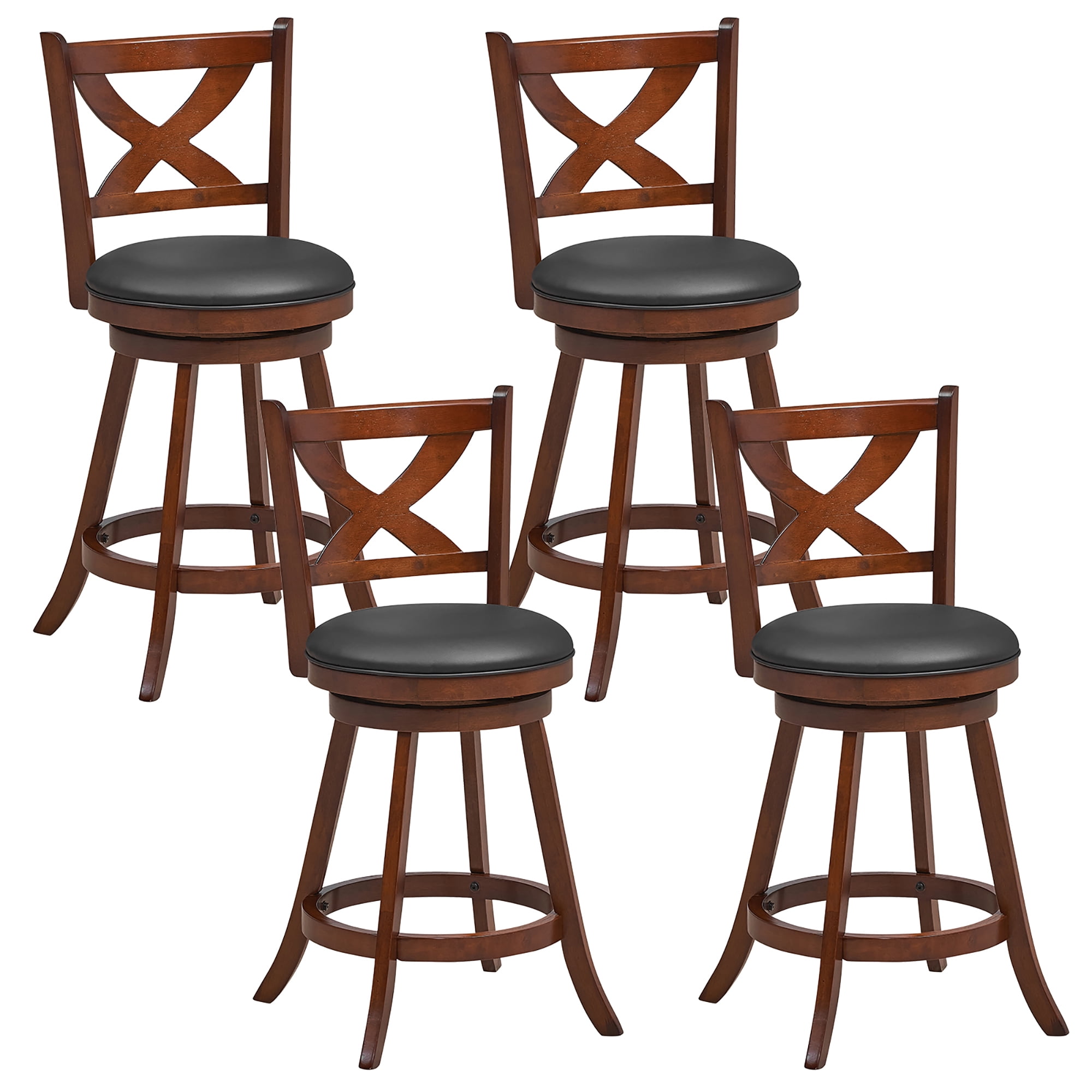 Gymax Set of 4 Swivel Bar Stools, 24 Inch Counter Height, High Backrest ...