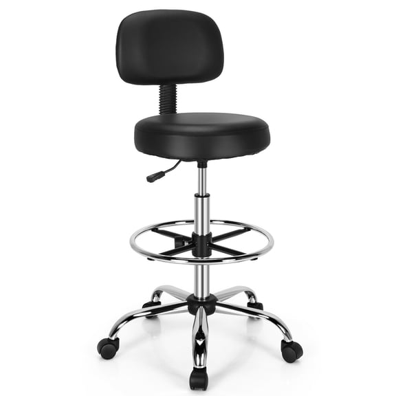 Gymax Upholstered Swivel Rolling Stool w/ Wheels Heavy-Duty Office Desk Chair for Home Bar Kitchen Shop SPA Studio