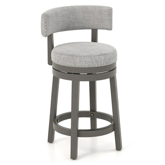 Gymax Swivel Counter Height Bar Stool Upholstered Barstool w/ Padded Back & Rubber Wood Legs
