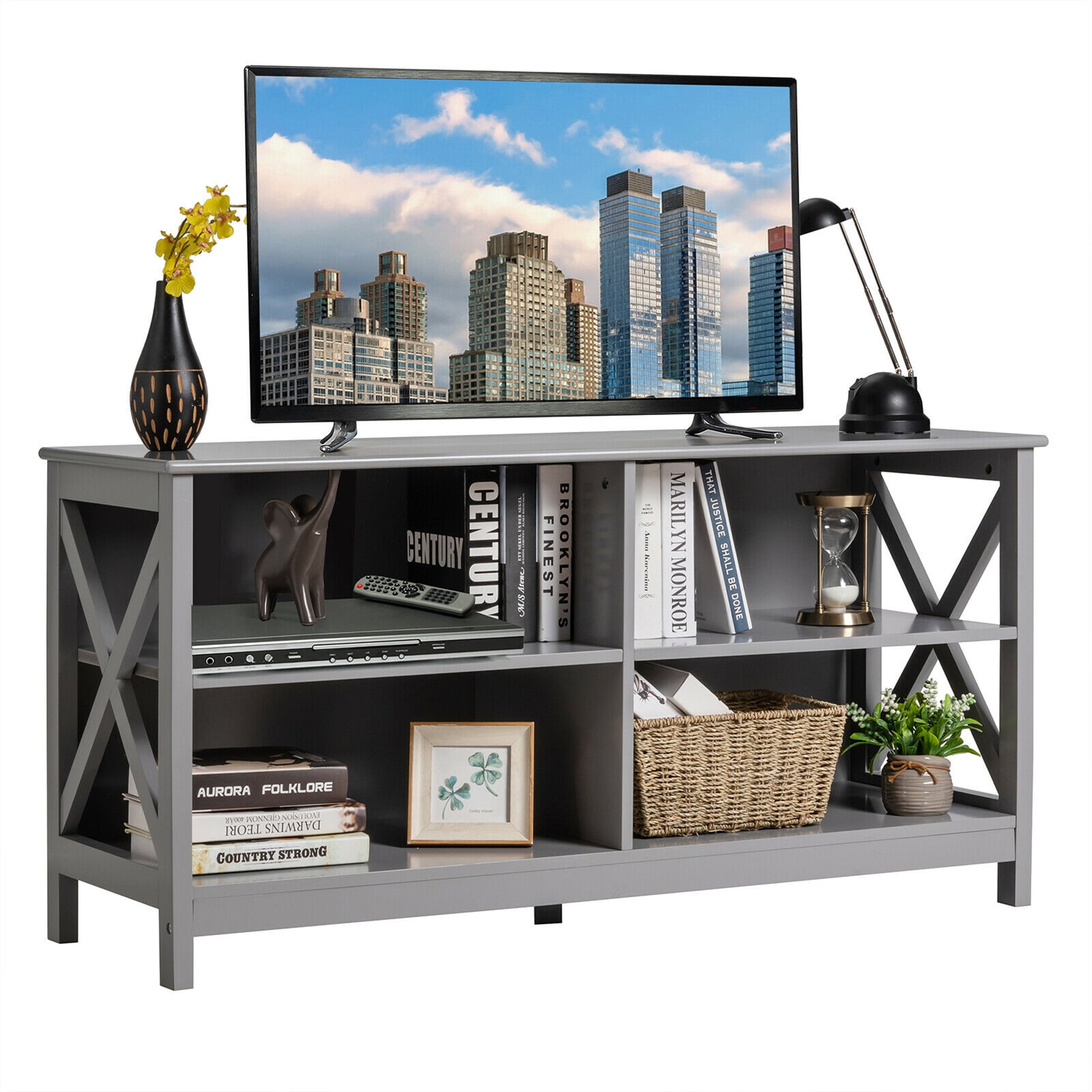 Gymax Stylish TV Stand for 55'' TV, Entertainment Center with Storage