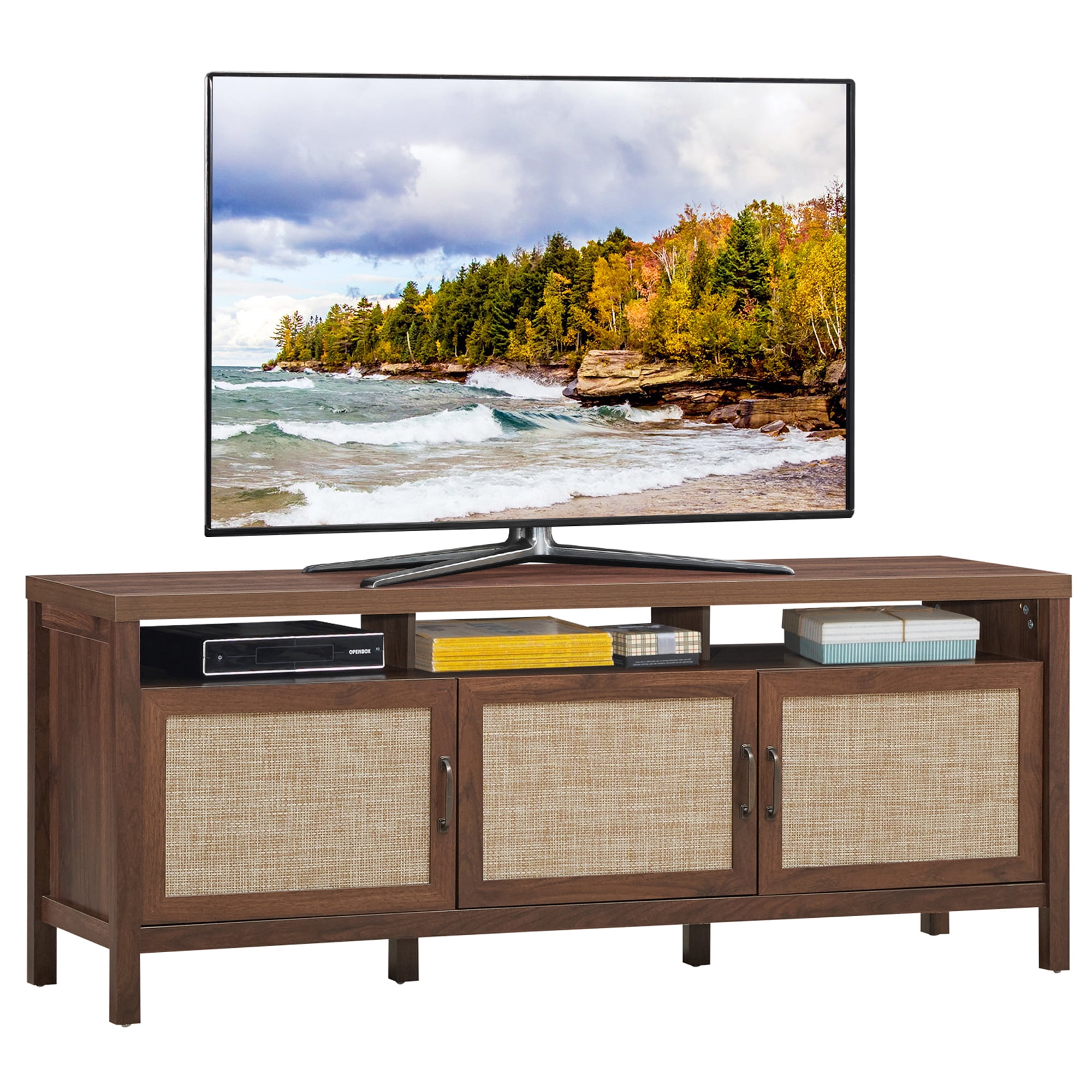 Gymax TV Stand Entertainment Media Center for TV's up to 65'' w/ Rattan