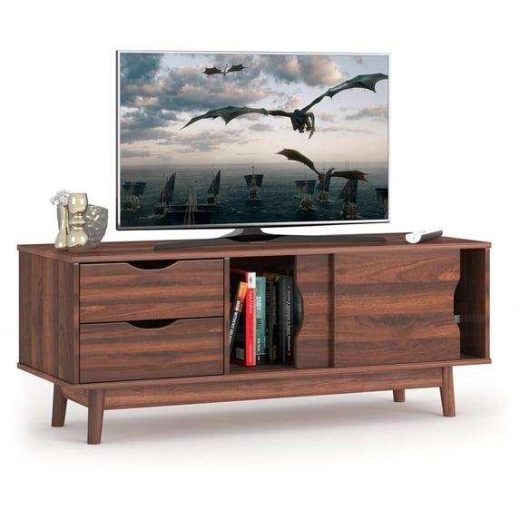Gymax TV Stand for TV up to 60'' Media Console Table Storage with Doors Walnut