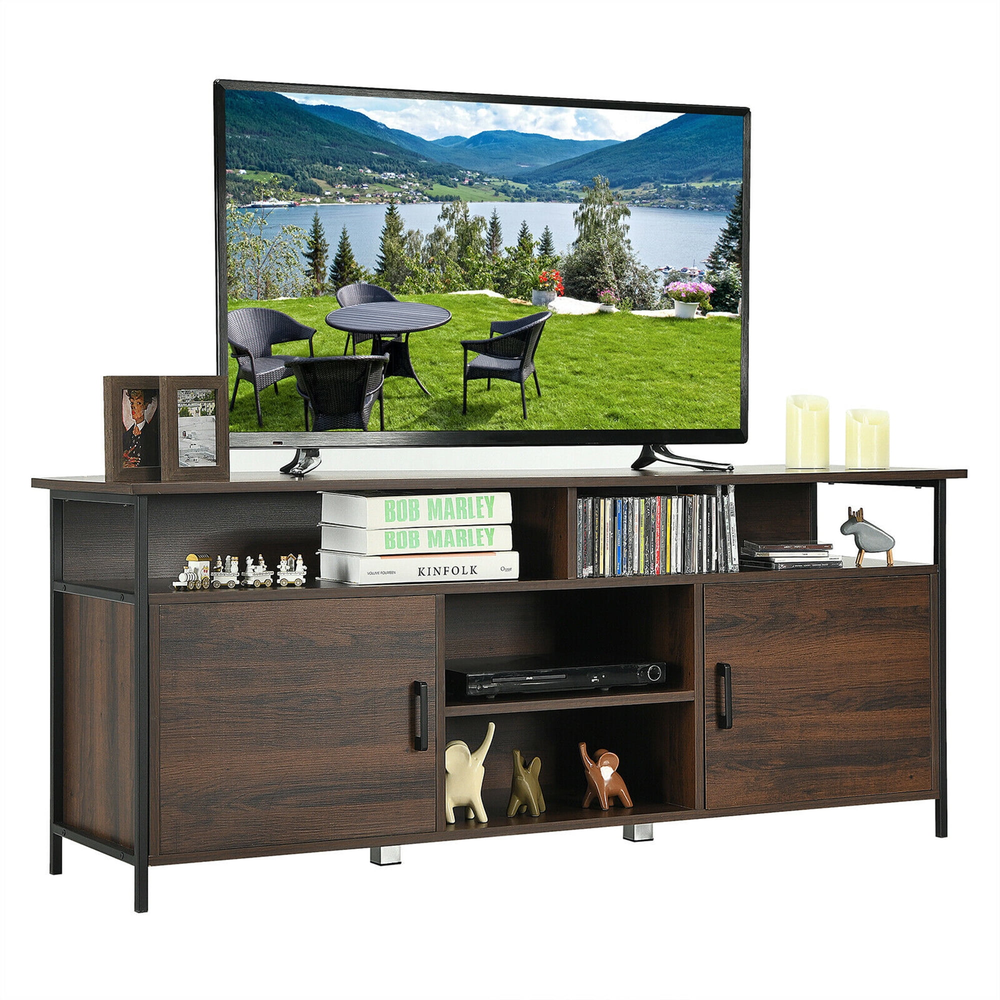 Gymax TV Stand with 2 Doors for TVs up to 58", Brown