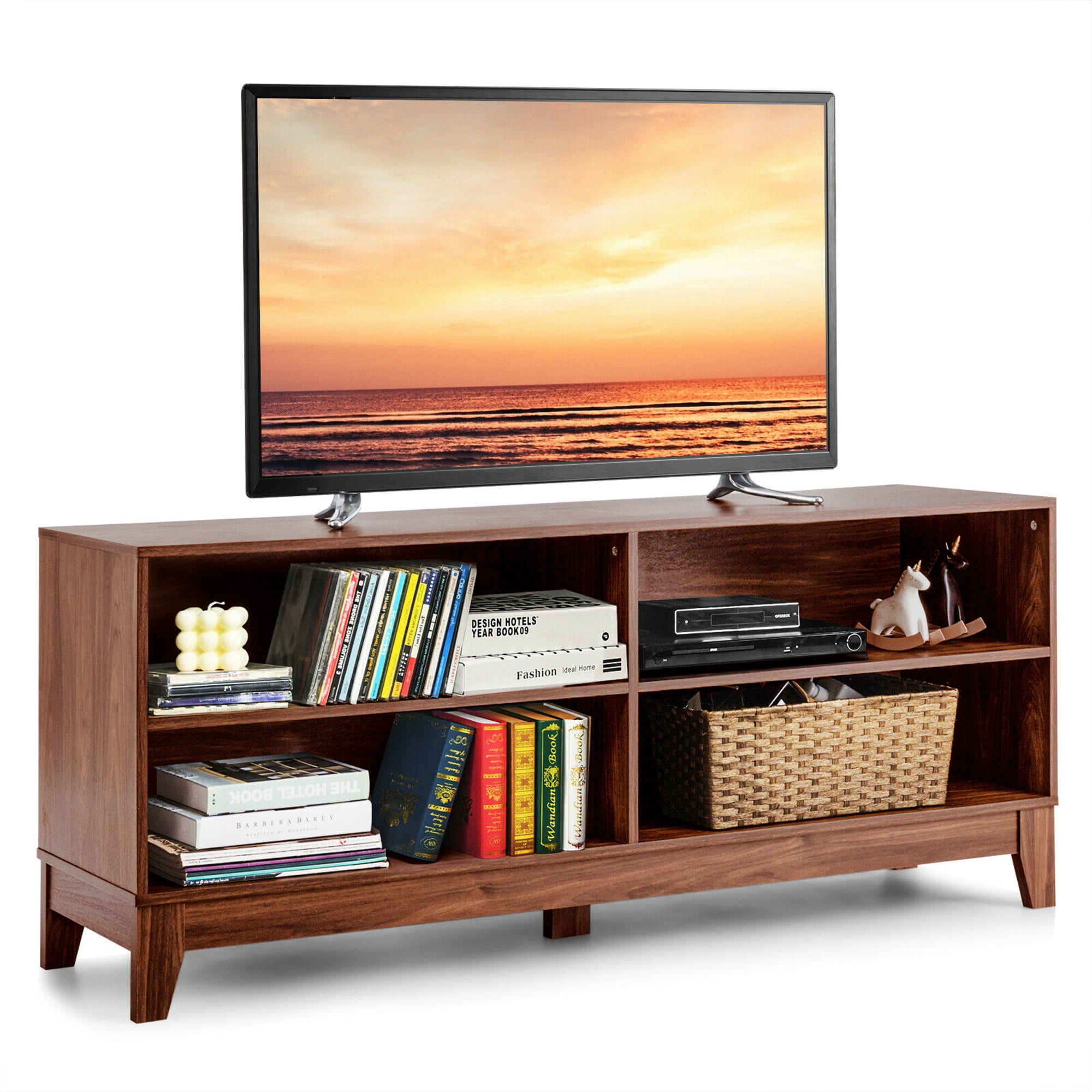 Gymax TV Stand with Storage for TVs up to 58", Brown
