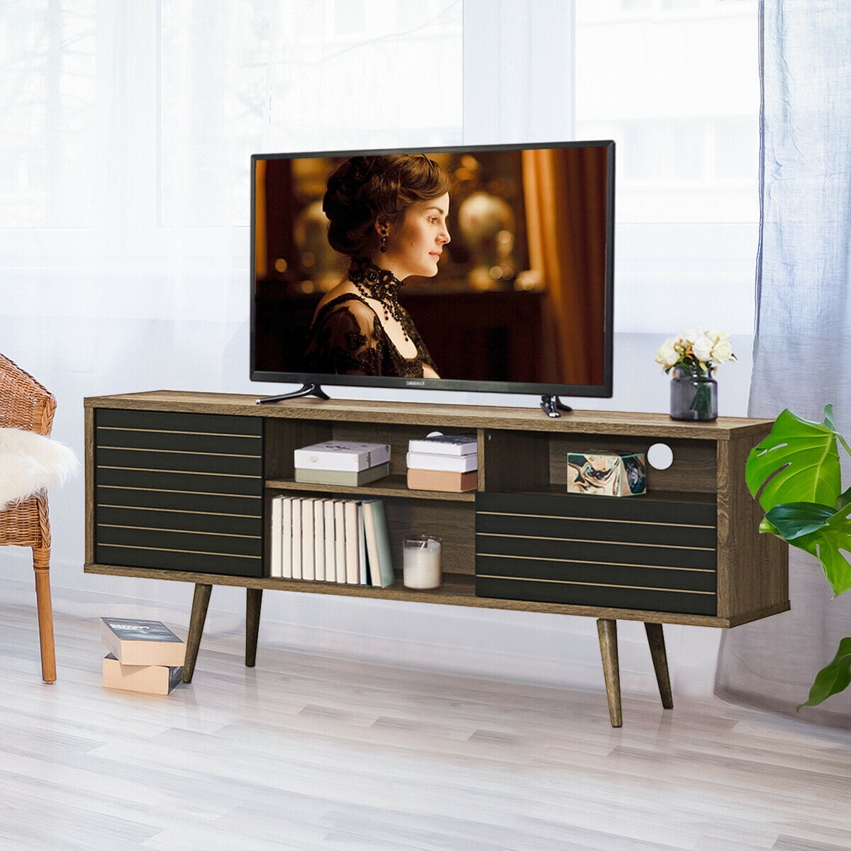 Gymax TV Stand with Storage for TVs up to 60", Oak