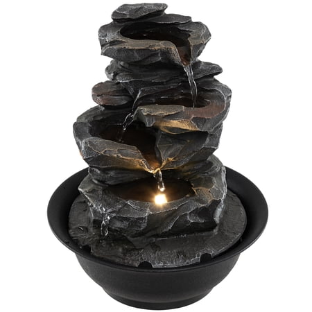 Gymax Tabletop Water Fountain w/LED Light Pump & Adjustable Flow for Home Office