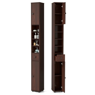 Gymax Tall Slim Bathroom Storage Cabinet Linen Tower w/Drawer Adjustable Shelves Brown
