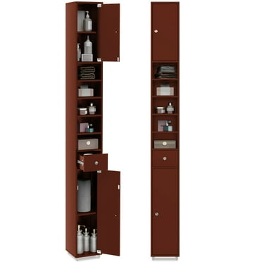 Gymax Tall Slim Bathroom Storage Cabinet Linen Tower w/Drawer Adjustable Shelves Brown