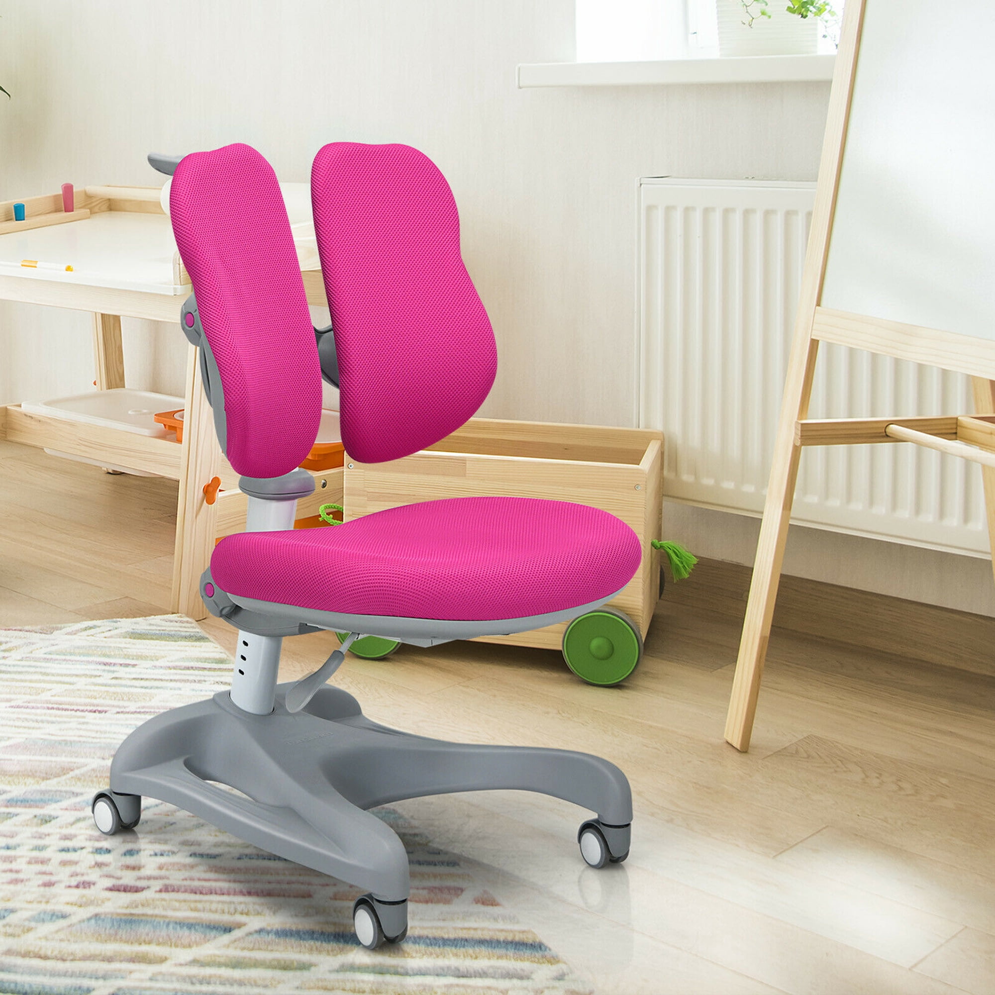 Gymax Task Chair with Swivel & Adjustable Height, 330 lb. Capacity, Pink