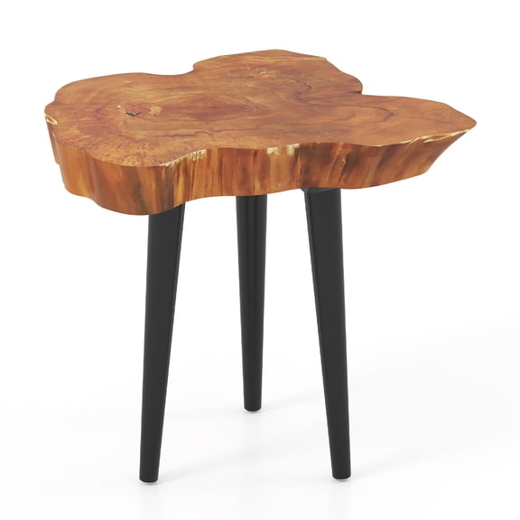 Gymax Teak Wood End Table Solid Live Edge Outdoor Side Table w/ Irregular Tabletop