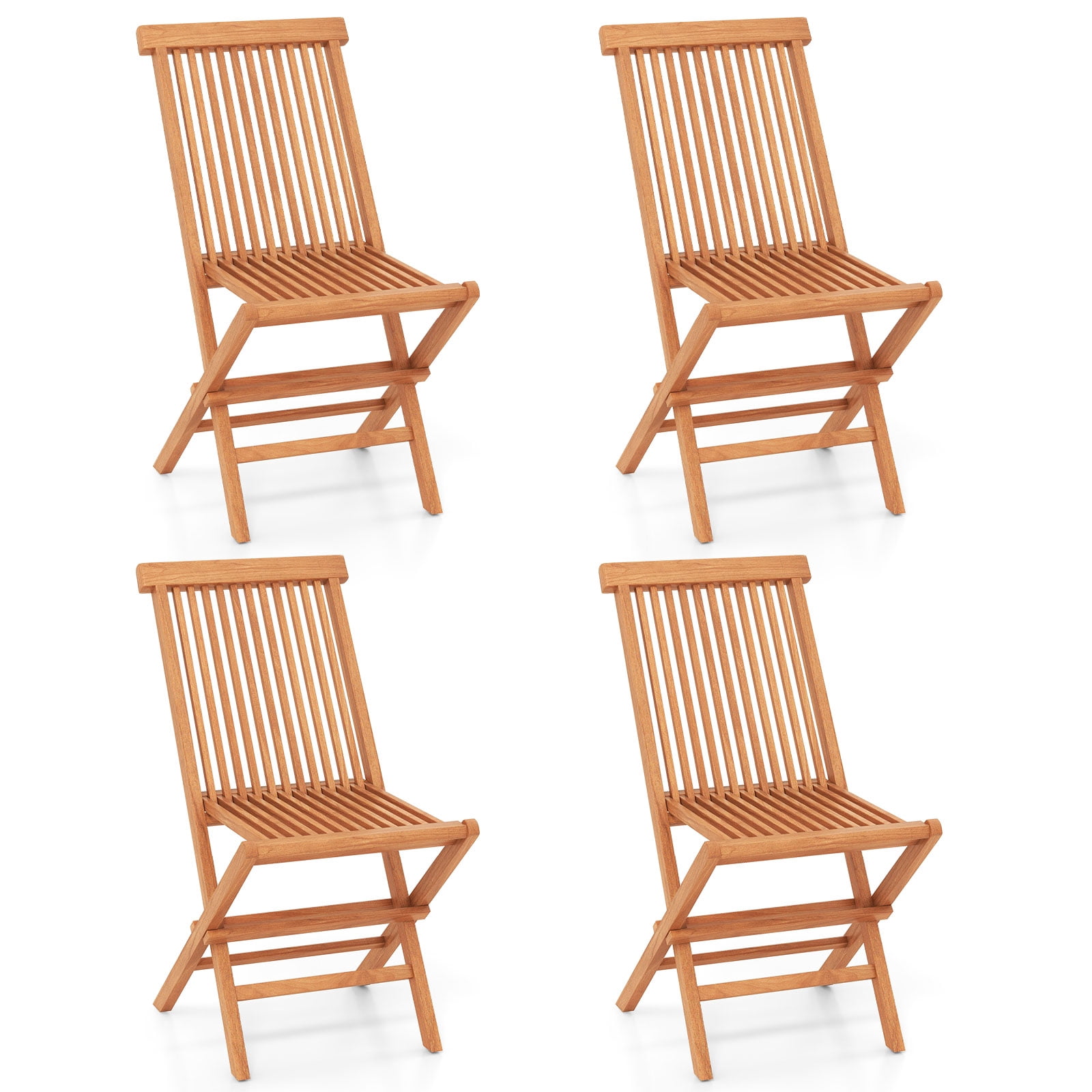 Gymax Teak Wood Patio Chairs Set of 4 Outdoor Folding Chairs w/ High Back for Dining