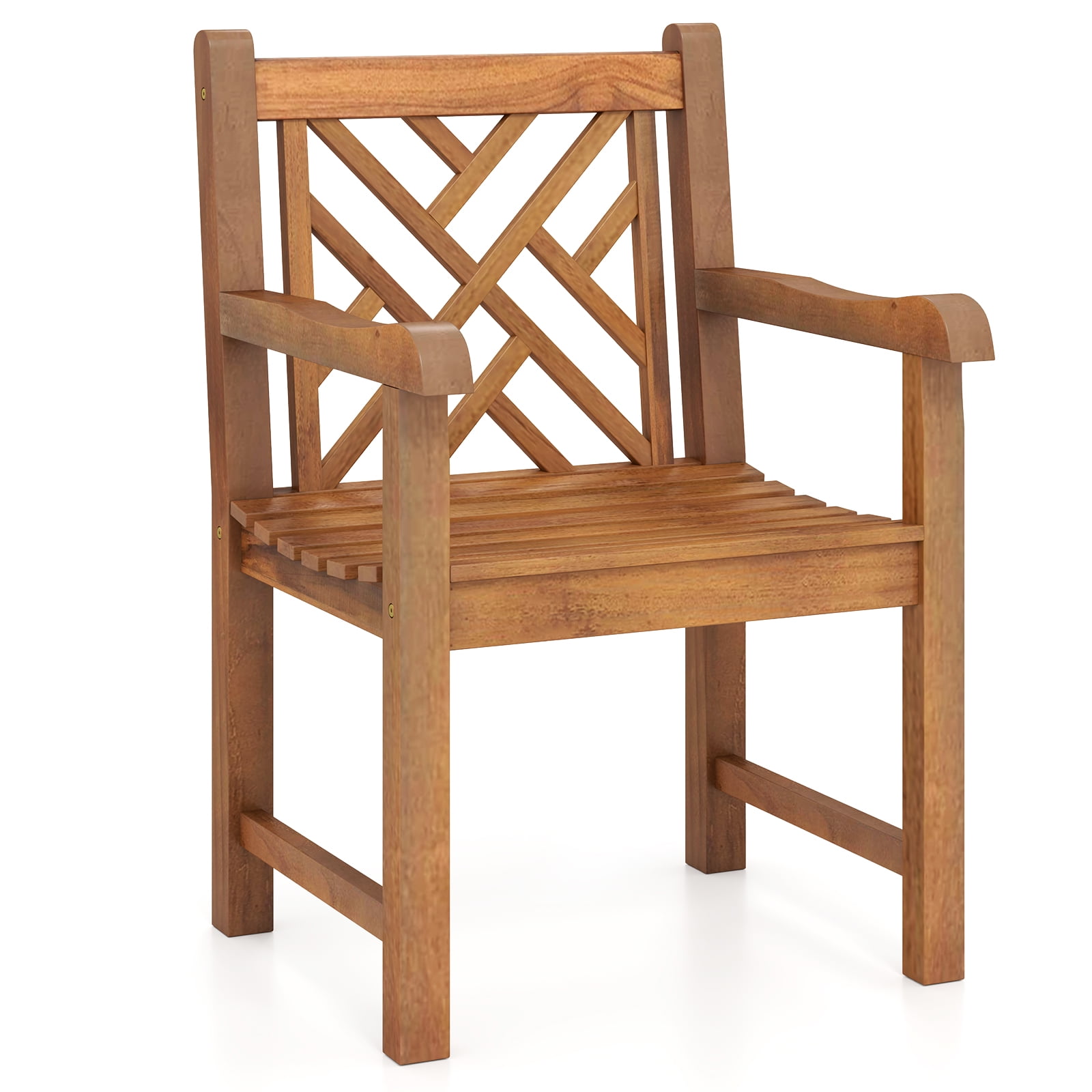 Gymax Teak Wood Patio Dining Chair Outdoor Armchair w/ Slatted Seat ...