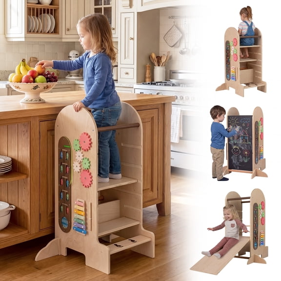 Gymax Toddler Step Stool Kids Kitchen Standing Tower w/ Adjustable Height Chalkboard