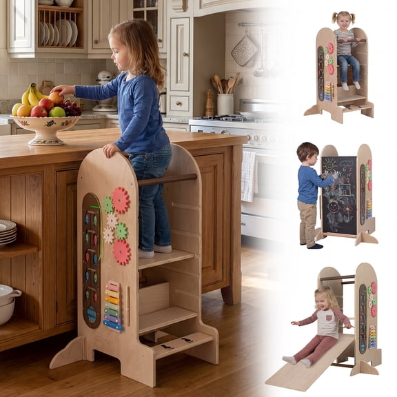 Gymax Toddler Step Stool Kids Kitchen Standing Tower w/ Adjustable Height Chalkboard