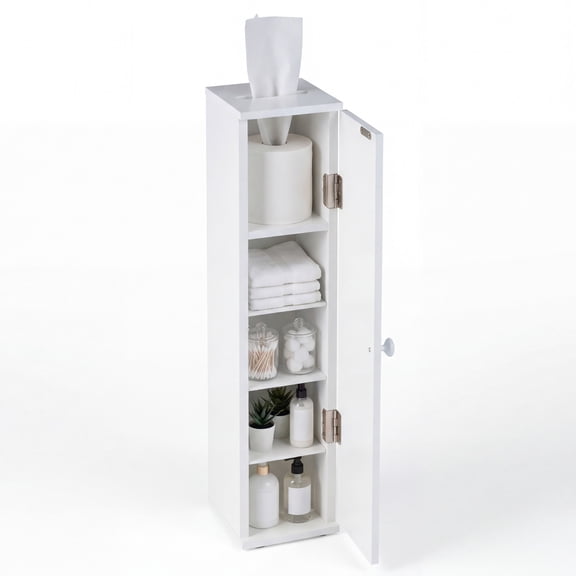 Gymax Small Bathroom Storage Cabinet Corner Floor Cabinet w/ Door & Removable Shelves