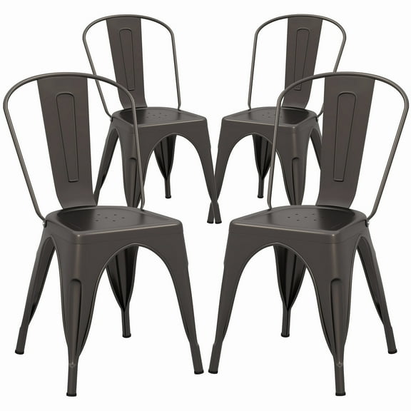 Gymax Tolix Style Metal Dining Chairs Set of 4 w/ Removable Backrest for Dining Room