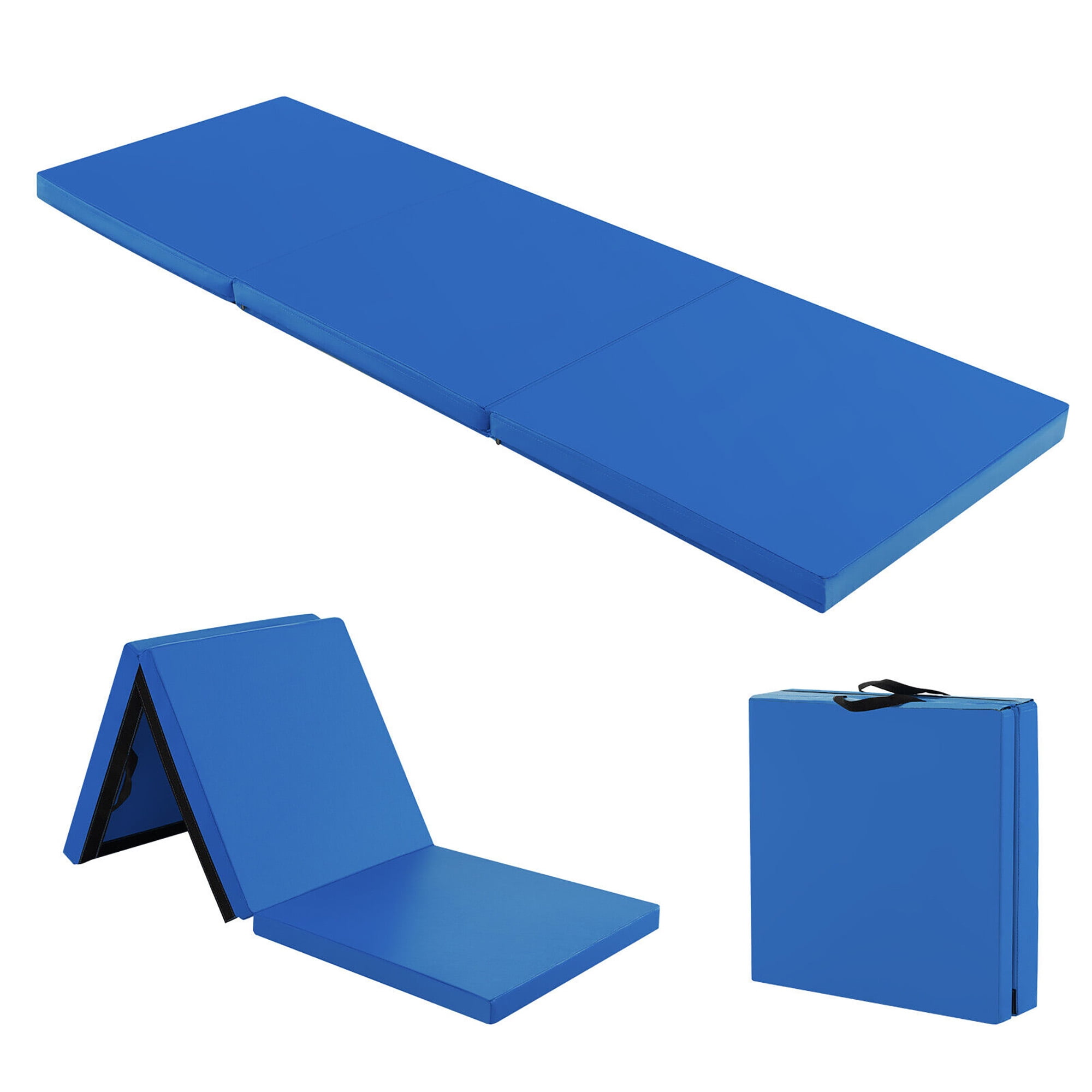 Gymax TriFold Folding Exercise Mat 6 ft x 2 ft Portable Gymnastics Tumbling Yoga Navy
