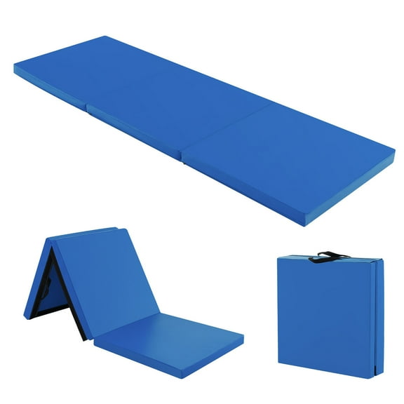 Gymax Tri-Fold Folding Exercise Mat 6 ft x 2 ft Portable Gymnastics Tumbling Yoga Navy