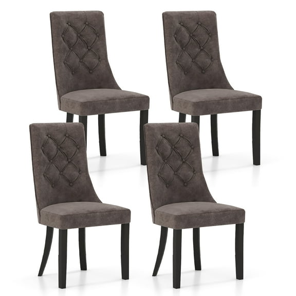 Gymax Tufted Dining Chairs Set of 4 w/ High Backrest Rubber Wood Legs Padded Seat