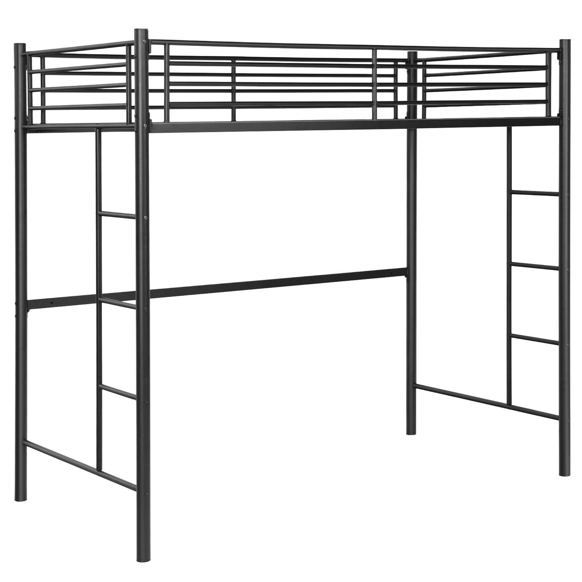Gymax Twin Metal Loft Bed Frame w/ 2 Ladders Full-length Guardrail Space-Saving Black