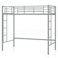 thumbnail image 1 of Gymax Twin Metal Loft Bed Frame w/ 2 Ladders Full-length Guardrail Space-Saving Silver, 1 of 10