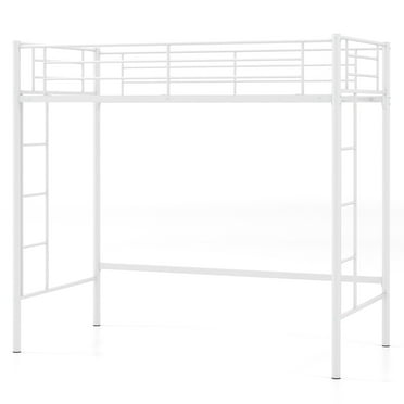 Gymax Twin Metal Loft Bed Frame w/ 2 Ladders Full-length Guardrail Space-Saving White